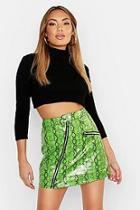 Boohoo Snake Pu Zip Front Mini Skirt