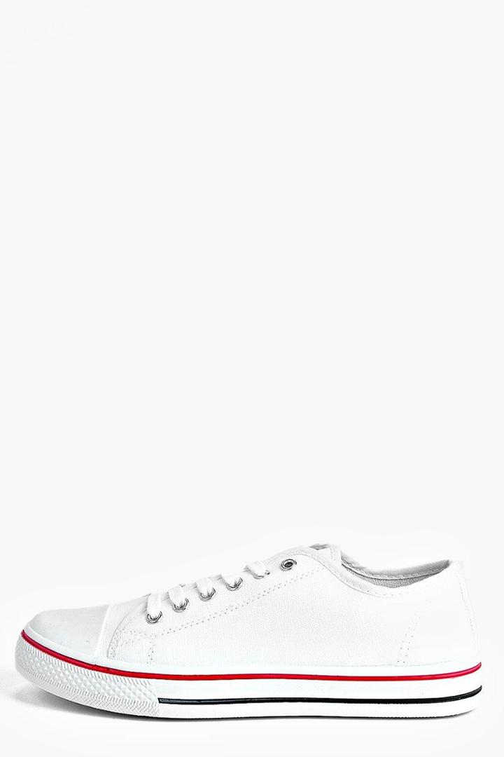 Boohoo Maisie Lace Up Canvas Flat White