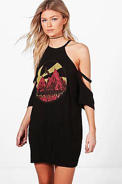 Boohoo Petite Claire Cut Out Shoulder T-shirt Dress