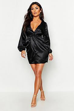 Boohoo Satin Twist Front Mini Dress