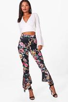 Boohoo Ella Floral Ruffle Hem Skinny Trousers