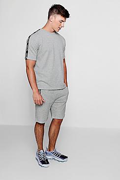 Boohoo Short Sleeve Sweat & Short Set With Man Tape