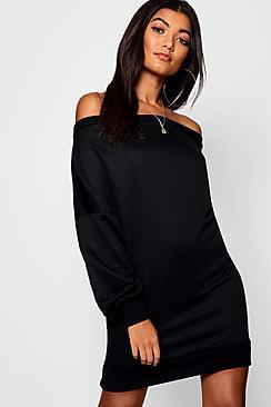 Boohoo Off Shoulder Oversized Sweatshirt Dress