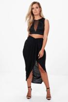 Boohoo Plus Renee Ruched Wrap Front Maxi Skirt Black