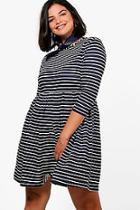 Boohoo Plus Lauren 3/4 Sleeve Stripe Smock Dress