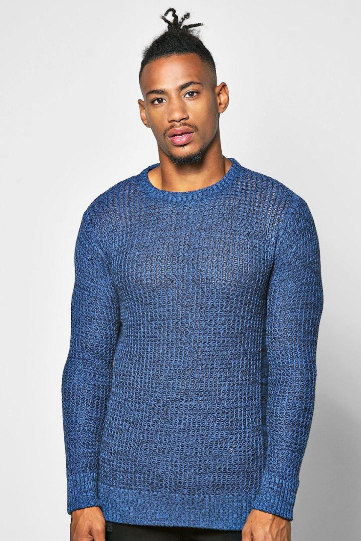 Boohoo Mixed Yarn Crew Neck Jumper Blue