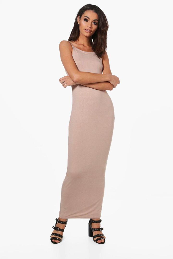 Boohoo Han Double Layer Strappy Bodycon Maxi Dress Sand