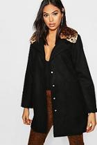 Boohoo Tall Leopard Print Faux Fur Collar Wool Look Coat