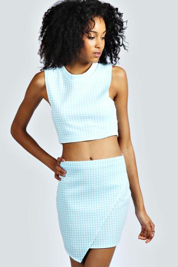 Boohoo Diana Dogtooth Crop Top - Blue