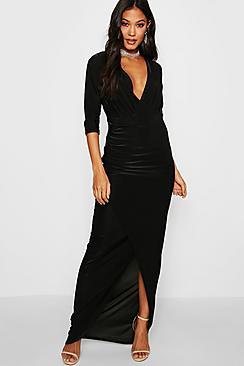 Boohoo Hannah Wrap Top Slinky Maxi Dress