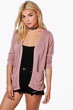Boohoo Ava Soft Knit Edge To Edge Cardigan With Pockets
