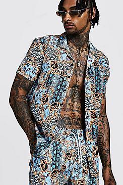 Boohoo Animal Baroque Short Sleeve Revere Shirt