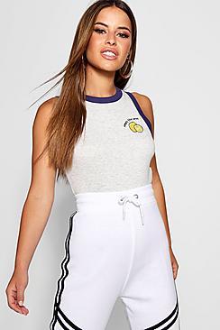 Boohoo Petite Lola Simply The Zest Slogan Ringer Vest