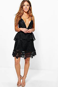 Boohoo Petite Adabelle Premium Crochet Skater Dress