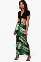 Boohoo Esme Palm Print Maxi Skirt Green