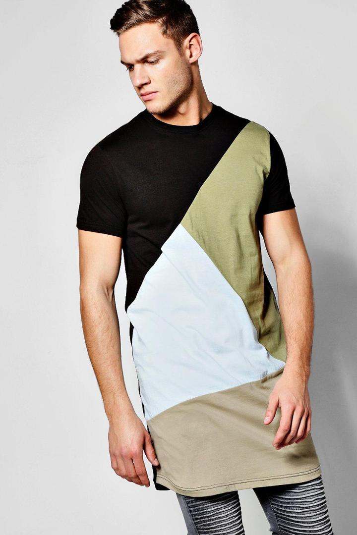 Boohoo Longline Spliced T-shirt Slate