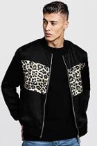 Boohoo Leopard Print Panelled Sateen Bomber