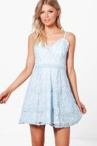 Boohoo Petite Kate Lace Strappy Skater Dress Bluebell