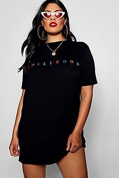 Boohoo Plus Rose Rainbow Slogan Oversized T-shirt Dress