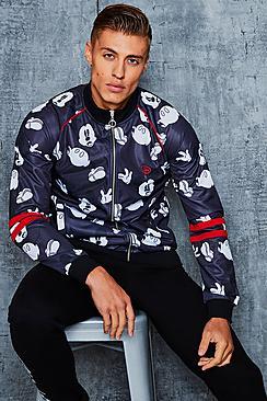 Boohoo Disney Mickey Print Tricot Funnel Neck Track Top