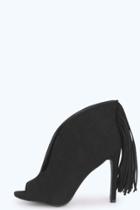 Boohoo Maria Deep V Fringed Shoe Boot Black