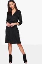 Boohoo Joanna Premium Wrap Over Tailored Dress Black