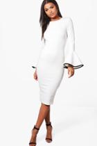 Boohoo Ella Contrast Flared Sleeve Midi Dress Ivory