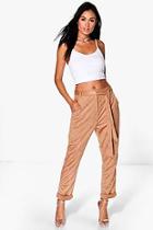Boohoo Naia Suedette Tie Waist Tailored Trousers