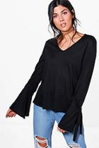 Boohoo Lottie Tie Sleeve Knitted Top