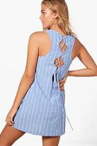 Boohoo Evelyn Stripe Lace Up Back Sleeveless Shift Dress