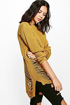 Boohoo Mia Distressed Oversized Jumper