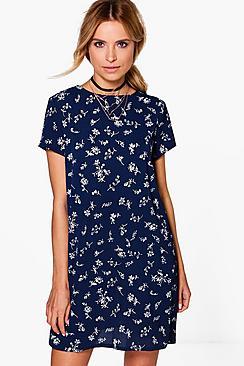 Boohoo Danerys Floral Cap Sleeved Shift Dress