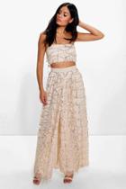 Boohoo Megan Sequin Bandeau Top And Maxi Skirt Co-ord Stone
