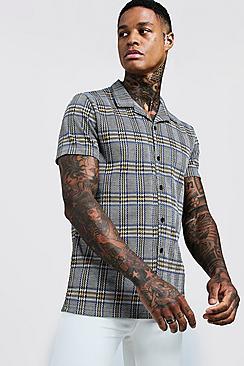 Boohoo Jacquard Check Short Sleeve Revere Shirt