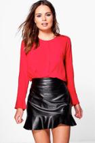 Boohoo Neave Button Front Blouse Red