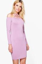 Boohoo Isobel Cage Neck Detail Off The Shoulder Dress