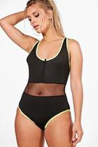 Boohoo Plus Hollie Neoprene Contrast Trim Mesh Swimsuit
