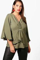 Boohoo Plus Becca Front Knot Wrap Top