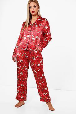 Boohoo Plus Maria Christmas Piping Trouser Pj Set