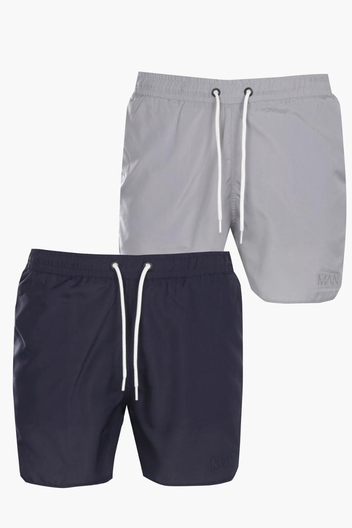Boohoo 2 Pack Swim Shorts Mid Length Navy