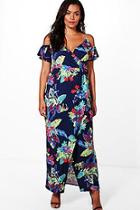 Boohoo Plus Lydia Open Shoulder Floral Maxi Dress