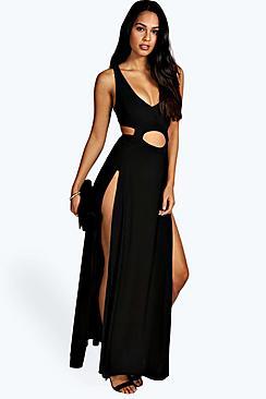 Boohoo Kirsty-ann Slinky Cutout Thigh Split Maxi Dress