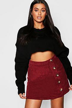 Boohoo Plus Cord Horn Button Skirt