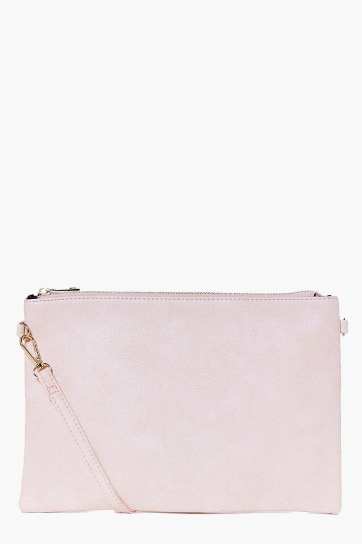 Boohoo Millie Zip Top Cross Body Bag Nude