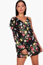 Boohoo Mollie One Shoulder Oriental Frill Shift Dress