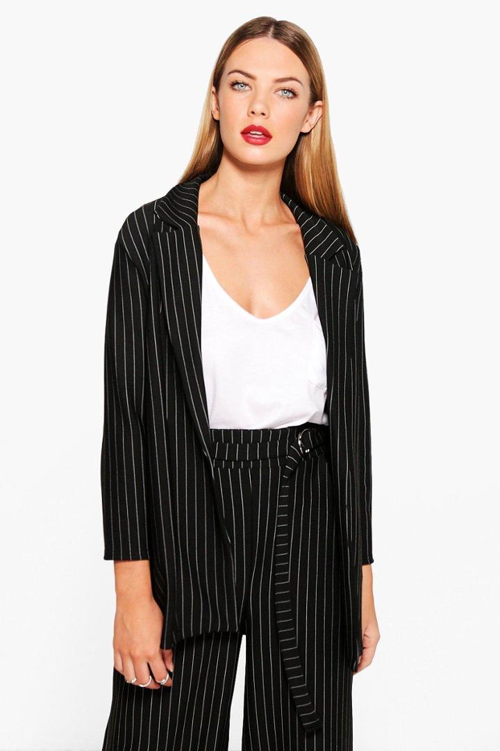 Boohoo Molly Pinstripe Tailored Blazer Black