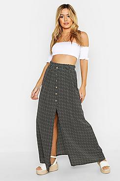 Boohoo Petite Button Front Spot Maxi Skirt