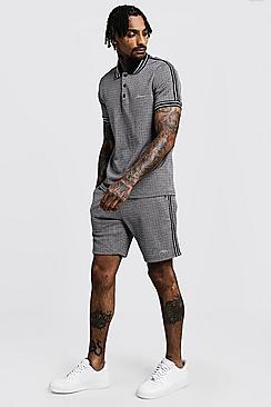 Boohoo Man Signature Jacquard Check Polo & Short Set