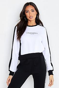 Boohoo Colour Block Slogan Sweat