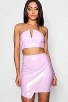 Boohoo Bandeau And Wrap Over Vinyl Skirt Set